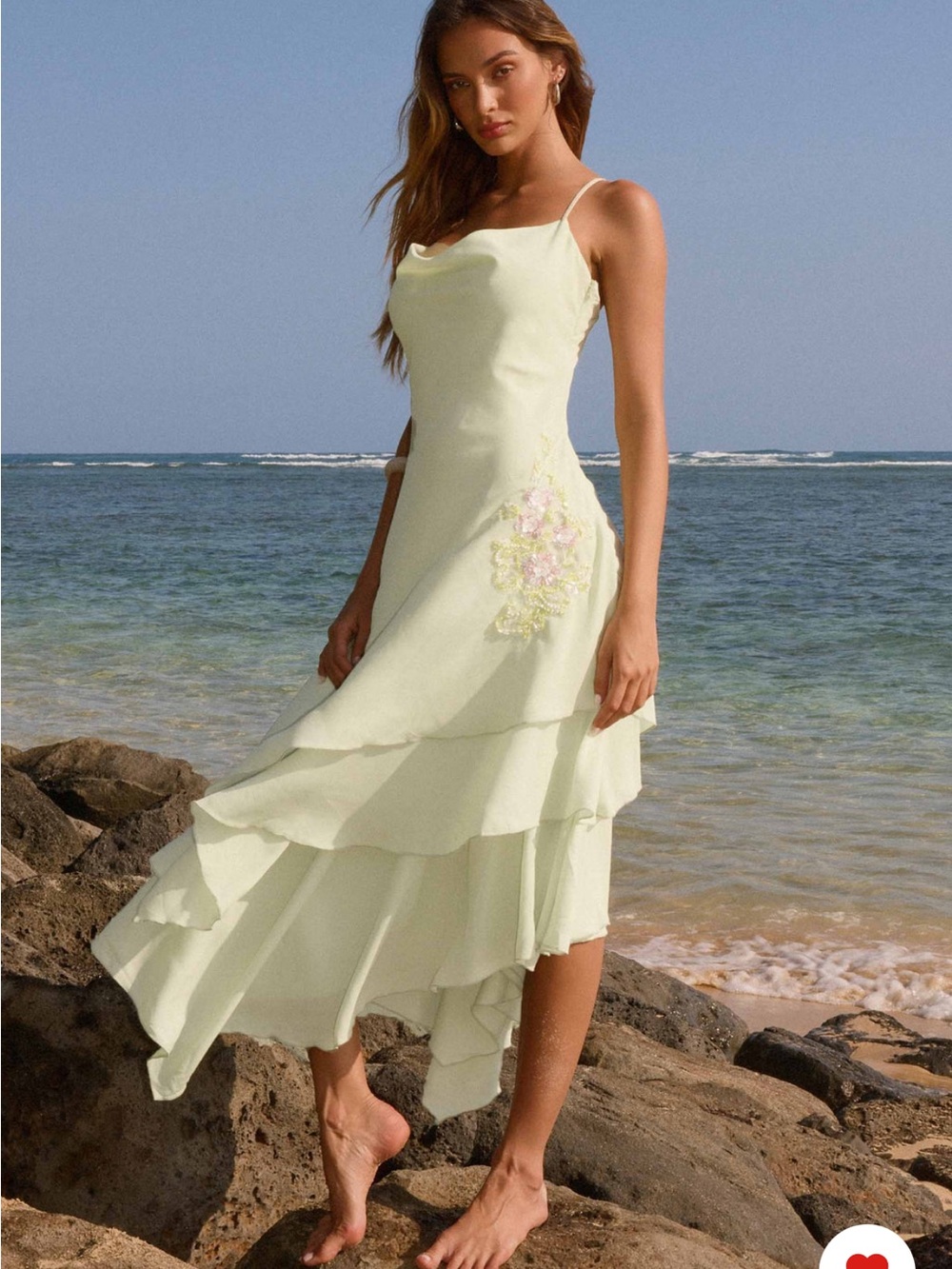 Peppermayo - “Trisette Midi Dress” - Lime - Pale Green Asymmetric Midi Dress